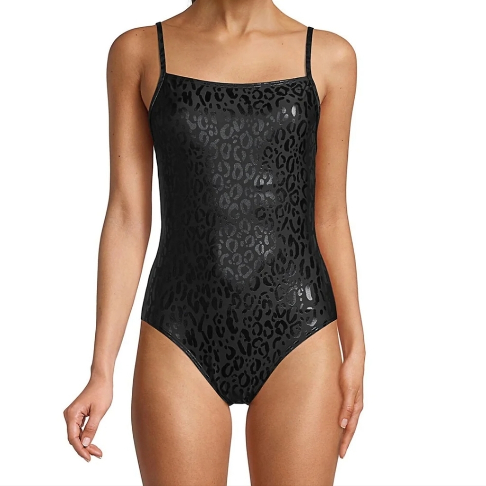 💥💥NWT💥💥 DKNY Black Leopard Square-Neck Printed One Piece L